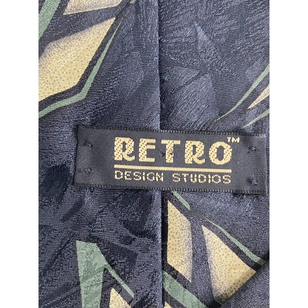 VTG Retro Design Studios Mens Tie 1990s Abstract Geometric Green Tan 54.5x4" - Picture 5 of 7
